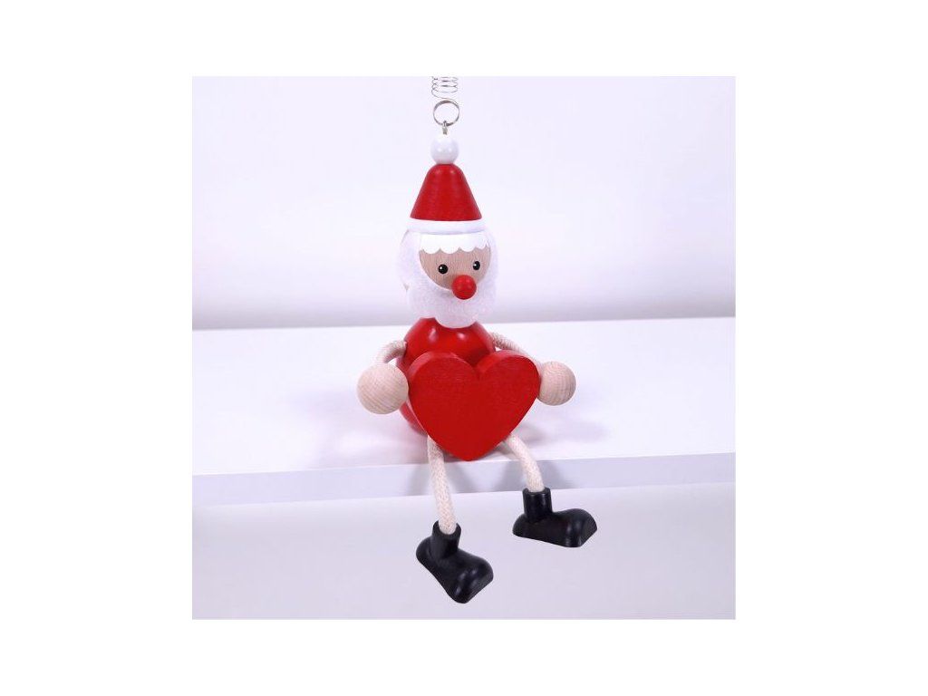 Bouncing Spring Santa Santa with heart - wooden figure on spring - Krokido.cz