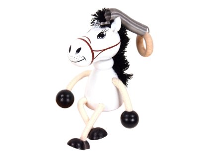 White horse wooden buncing doll