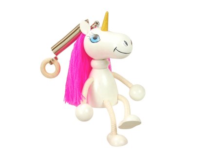 Unicorn handmade wooden doll on spring