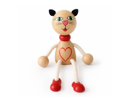 Cat with heart hand painted wooden figurine