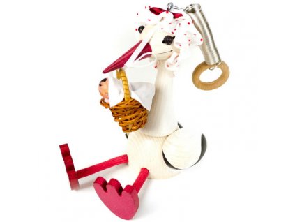 stork with baby wooden figure on spring