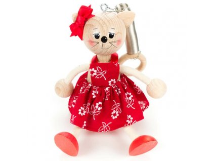 cat with red dress wooden figure on spring
