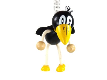 Raven wooden bouncing doll on spring