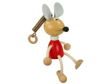 Red mouse handcrafted wooden figurine on spring KROKIDO