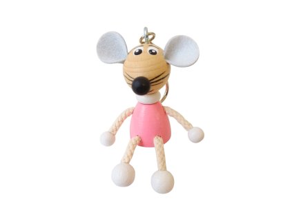 Pink mouse wooden keychain KROKIDO