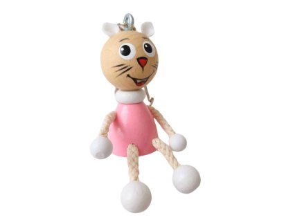 Pink kitty handmade wooden keyring