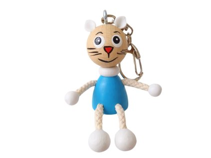Blue kitty wooden keyring