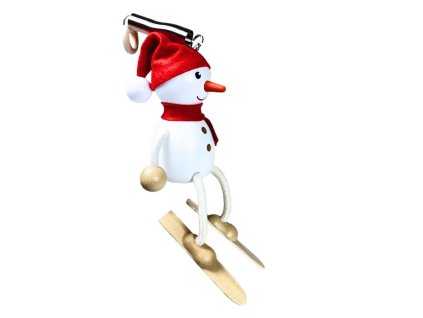 snowman with ski wooden figure on spring for kids