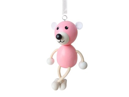 pink bear wooden figure on spring