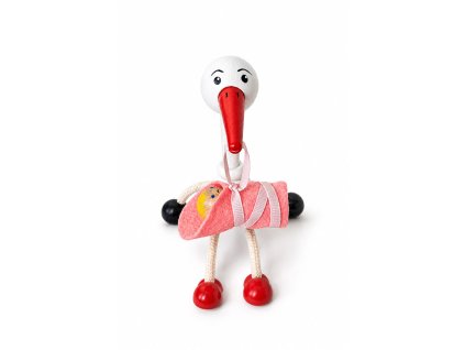 Stork with baby girl wooden figure