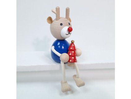 blue reindeer with christmas tree wooden figure