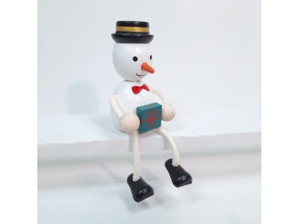 snowman with gift wooden figure