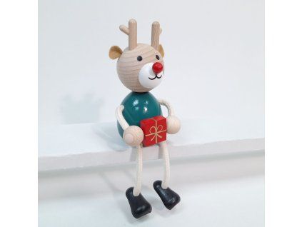 reindeer with christmas gift wooden figure