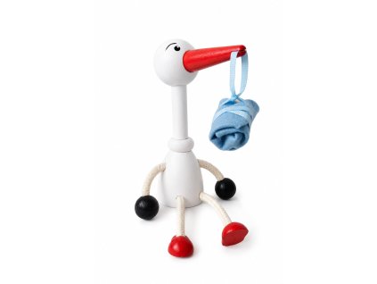 Stork with baby boy wooden figurine