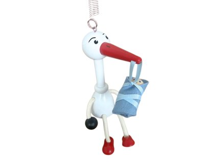 Stork with baby boy wooden bouncing doll
