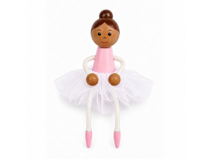 Ballerina with brown hair wooden doll KROKIDO