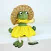 frog with straw hat wooden doll on spring