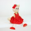 cat red dress wooden doll on spring for kids