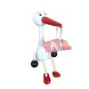 Stork with baby girl wooden doll KROKIDO